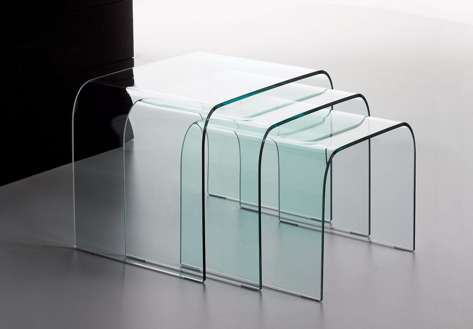 Triade set di 3 tavolini in vetro curvo italy dream design