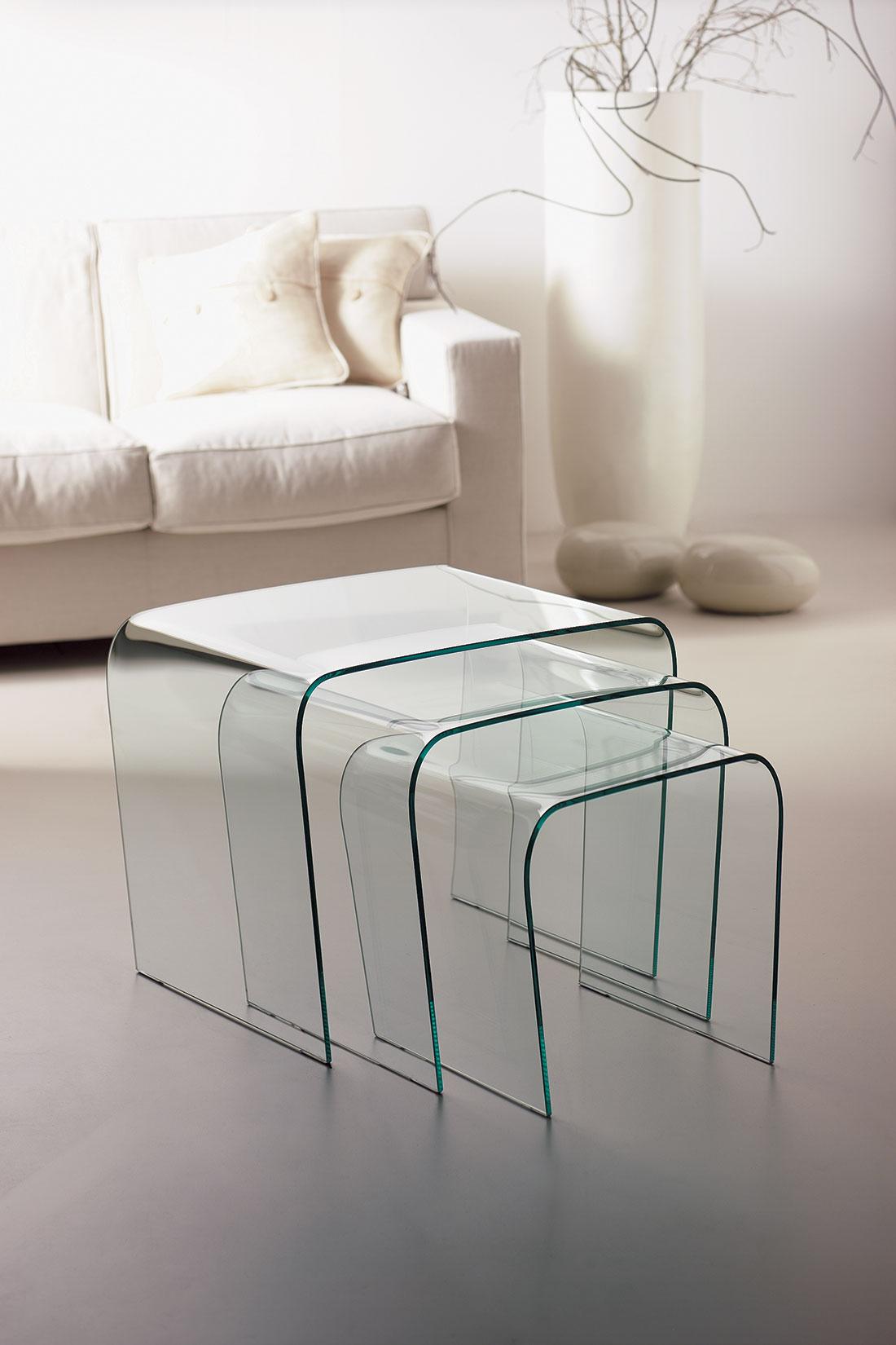 Triade set di 3 tavolini in vetro curvo italy dream design