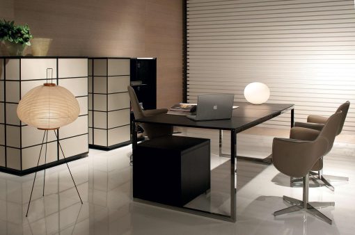 scrivania Leonardo Dainelli ufficio pc professionista computer cassetti cristallo direzionale camera vetro moderna misure nera negozio online piccola studio