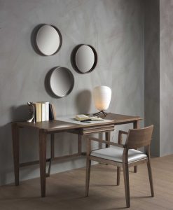 ARAMIS Writing desk with a structure in solid tobacco stained ash and leather inserts.