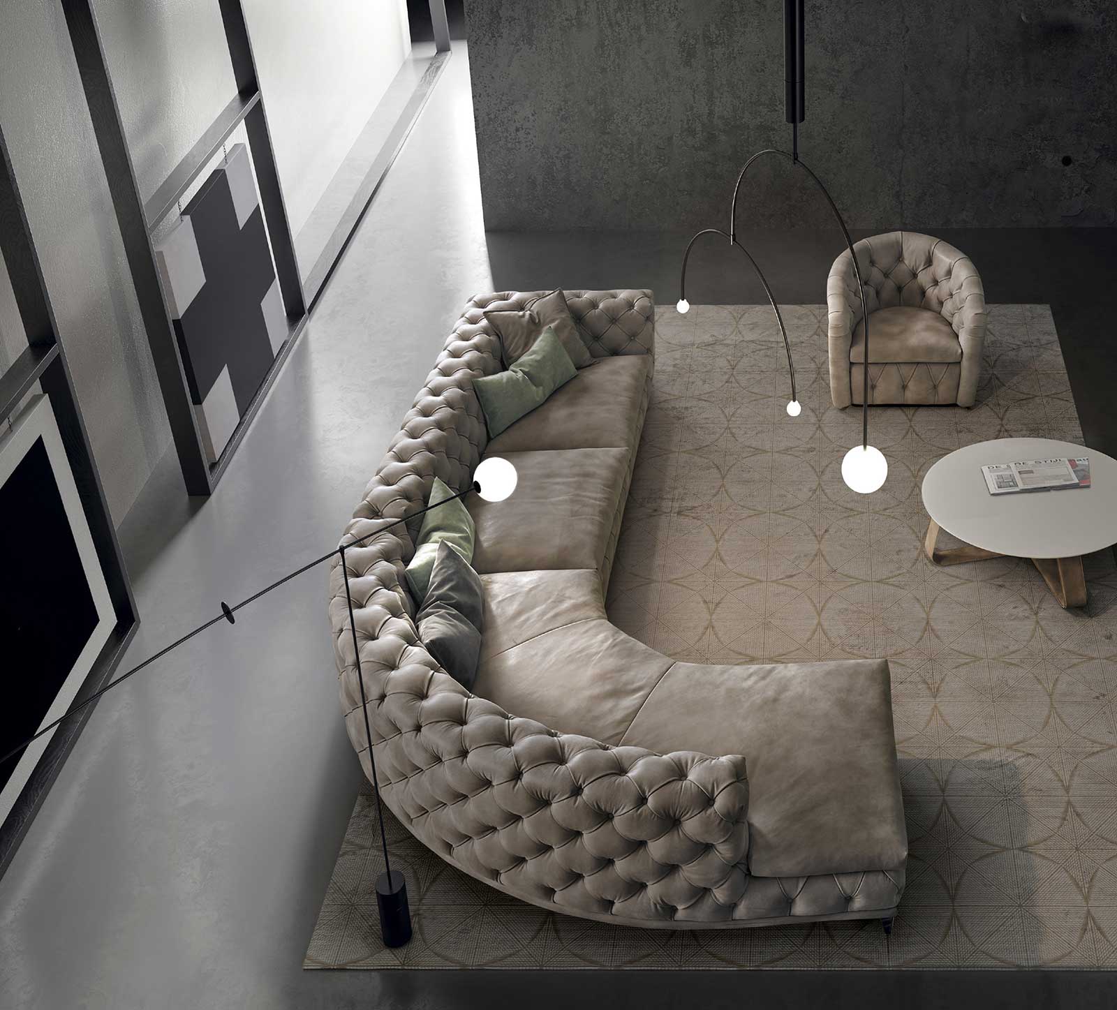 Aston canapé capitonné en cuir pleine fleur artisanal made in Italy. Vente en ligne de meubles de luxe design pour le salon avec livraison gratuite.