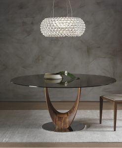 Tavolo da pranzo rotondo con pian in vetro. Tavolo design made in italy. Vendita online di mobili di lusso.