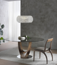 Tavolo da pranzo rotondo in vetro naturale e noce Canaletto. Vendita online di tavoli e mobili artigianali made in italy.