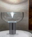 Aella table lamp with chrome brass base and transparent Murano blown glass. Toso, Massari & Associates design. Online shopping and free home delivery.