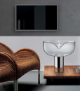 Aella table lamp with chrome brass base and transparent Murano blown glass. Toso, Massari & Associates design. Online shopping and free home delivery.