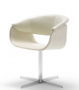 Luxurious swivel leather armchair designed by Noé Duchaufour Lawrance. Ivory colour and shiny chrome cross-shaped base (customizable). Worldwide delivery.