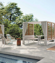 Shop online for a luxurious outdoor dining area with gazebo, complete with two benches and a rectangular table. Aluminium structure. Free home delivery.