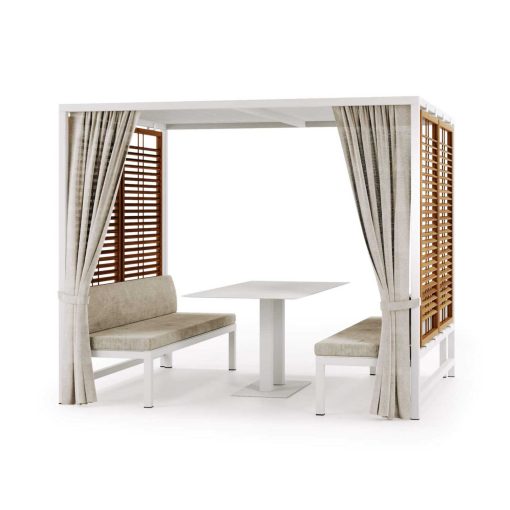 Shop online for a luxurious outdoor dining area with gazebo, complete with two benches and a rectangular table. Aluminium structure. Free home delivery.