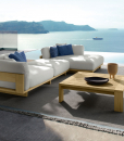 Outdoor lounge in Accoya wood. Design Ludovica & Roberto Palomba. High-quality white fabric coating and quick dry foam. Online shopping and free delivery.