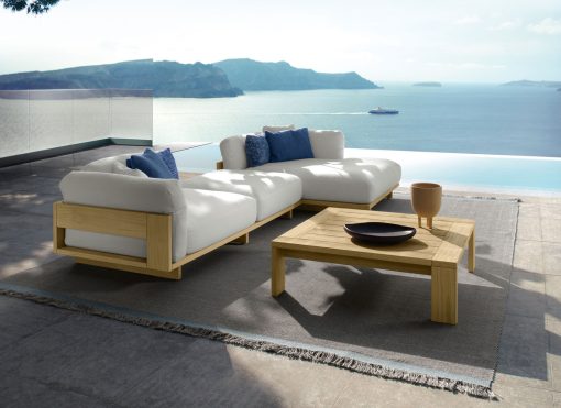 Outdoor lounge in Accoya wood. Design Ludovica & Roberto Palomba. High-quality white fabric coating and quick dry foam. Online shopping and free delivery.