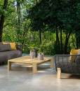 Arco outdoor lounge in Accoya with grey upholstery and Ludovica + Roberto Palomba design. Comfortable and luxurious furniture for your prestigious house.