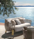 Luxurious outdoor lounge set designed by Ludovica & Roberto Palomba with Accoya natural wood and beige upholstery. Online shopping and free home delivery.