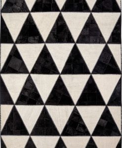 Barby Rock is a rectangular modern rug born by recoloured Turkish kilims and leathers. Triangles pattern. Online Shopping and free home delivery.