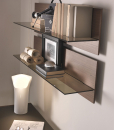 BEN natural American walnut shelf with bronzed clear glass shelf