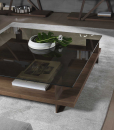 Coffee table in canaletto walnut and bronzed glass.