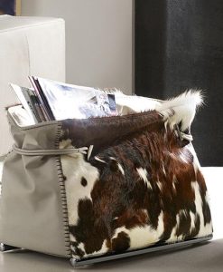 magazine rack bag living room leather cavallino pony cow raw full grain aniline made in italy lux furniture home house office yacht