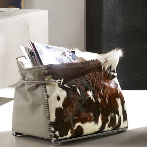 borsa porta riviste salotto pelle cuoio cavallino pony mucca bovino pieno fiore anilina made in italy lusso arredamento casa yacht