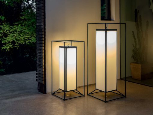 Luxurious outdoor lantern designed by Marco Acerbis. Various sizes, 3 colours, white, dove, graphite grey. Shop for the best garden furniture complements.