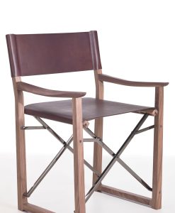 Design by Umberto Asnago. Walnut veneer wood, high quality full grain leather and chrome plated steel with black finish. A luxurious folding director chair.