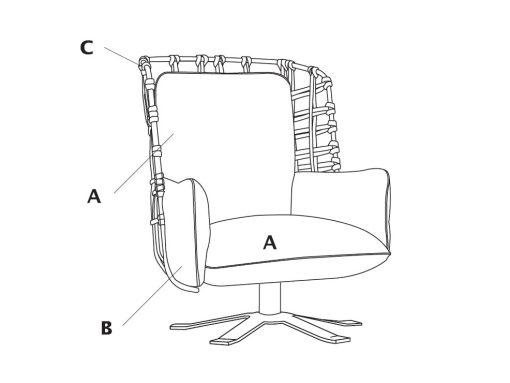 Fauteuil tournant en cuir made in italy. Design original italien, cuir premier choix et cordes croisées pour un fauteuil original. Livraison gratuite.