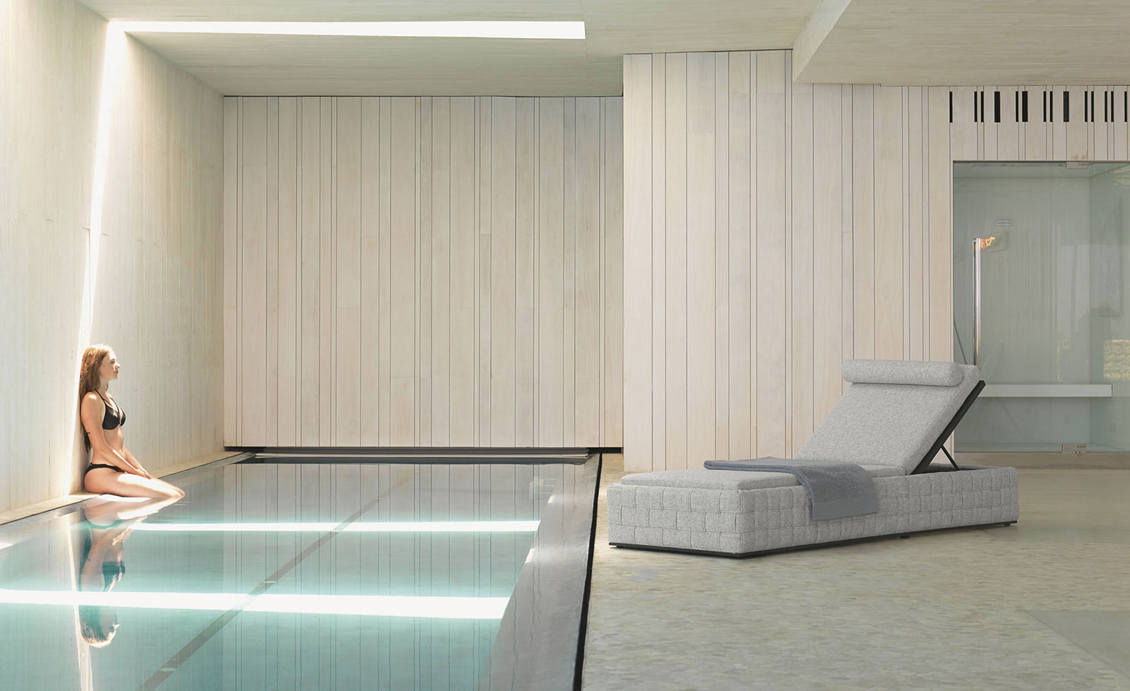 Design de Roberto Serio. Transat en aluminium pour villas, hotels et yachts. Parfait dans un jardin au bord d'une piscine. Vente en ligne livraison gratuite.