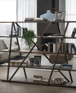 Cross in aluminium and Canaletto walnut is a beautiful and high-end freestanding open bookcase for the best interior designs. Made in Italy. Free shipping.