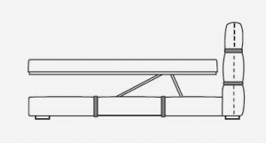 Crossover letto in pelle con incrocio di cinghie - base con contenitore