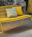 Aluminium frame, intertwined ropes yellow colour. Ludovica + Roberto Palomba design. An original love seat sofa for outdoor use. Home delivery.