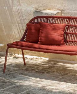 A wonderful red outdoor love seat sofa designed by Ludovica + Roberto Palomba. Aluminium frame and intertwined synthetic ropes. Free home delivery.