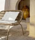 Beige outdoor love seat by L+R Palomba. Made in Italy grey sofa with beige aluminium frame and sand intertwined ropes. Shop online. Free home delivery.