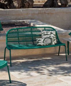 Ludovica + Roberto Palomba designed a luxurious and original outdoor love seat sofa in green aluminium and synthetic ropes. Shop online. Free home delivery.