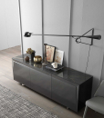 3 doors sideboard designed by Andrea Lucatello and made in Italy. Black ceramic top, anthracite grey frame. Glass shelves, no handles. Free home delivery.