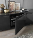 3 doors sideboard designed by Andrea Lucatello and made in Italy. Black ceramic top, anthracite grey frame. Glass shelves, no handles. Free home delivery.