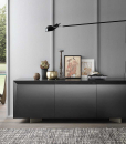 3 doors sideboard designed by Andrea Lucatello and made in Italy. Black ceramic top, anthracite grey frame. Glass shelves, no handles. Free home delivery.