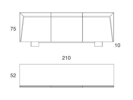 3 doors sideboard designed by Andrea Lucatello and made in Italy. Black ceramic top, anthracite grey frame. Glass shelves, no handles. Free home delivery.