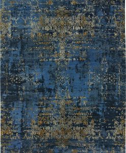 Tappeto in lana e seta rettangolare blu et oro. Vendità online di tappeti design di lusso con consegna gratuita. Design e originalità.