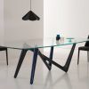 Unusual legs intersection in blue and anthracite grey colour and extra clear safety glass cm. 110 x 220 or 120 x 240. Luxurious original rectangular table.