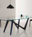 Unusual legs intersection in blue and anthracite grey colour and extra clear safety glass cm. 110 x 220 or 120 x 240. Luxurious original rectangular table.