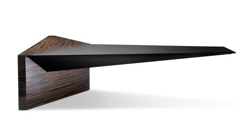 Luxurious and very original executive desk in ebony wood and leather covering. Ferruccio Laviani design, made in Italy. Worldwide delivery office furniture.