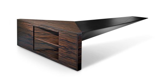 Luxurious and very original executive desk in ebony wood and leather covering. Ferruccio Laviani design, made in Italy. Worldwide delivery office furniture.