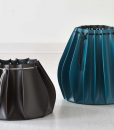 Plissé decorative vases in leather, design by Gian Paolo Venier. High quality made in Italy furnishing accessories. Online sale, free home delivery.