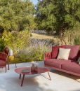 Red outdoor lounge set with aluminium frame and weaving ropes. Luxurious garden furniture for the most demanding people. Free home delivery.