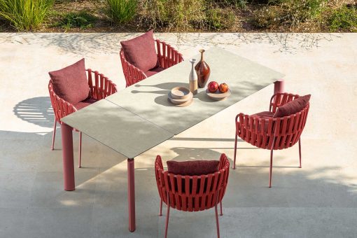The Fabric red outdoor chair has an original padded rope weaving and is available in free home delivery. Shop online for the best high-quality furniture.