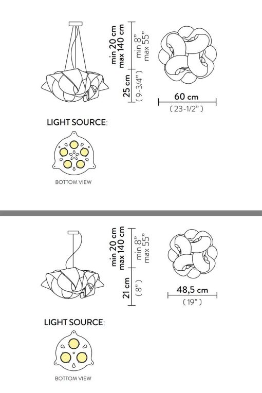 Des technopolymères récyclables en volutes pour un effet tridimensionnel époustufflant. Fabula est une suspension en Lentiflex réalisée à la main en Italie.