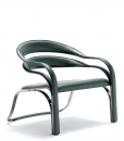 Poltrona lounge di Vladimir Kagan. Struttura in acciaio finitura nickel nero e rivestimento in cuoio pieno fiore verde. Personalizzabile. Consegna gratuita.