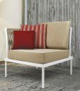 Flare is a corner garden armchair module to create your patio furniture lounge set. Aluminium and Teflon. Cushions included. Shop online with free shipping.