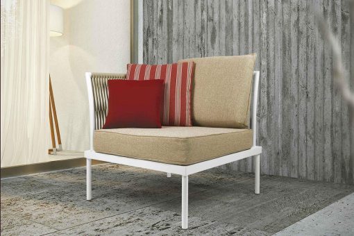 Flare is a corner garden armchair module to create your patio furniture lounge set. Aluminium and Teflon. Cushions included. Shop online with free shipping.