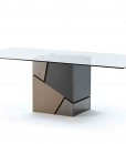 Sculptural rectangular dining table. Multicolour leather and steel base. Glass top. Handcrafted in Italy. Luxurious furniture with free home delivery.