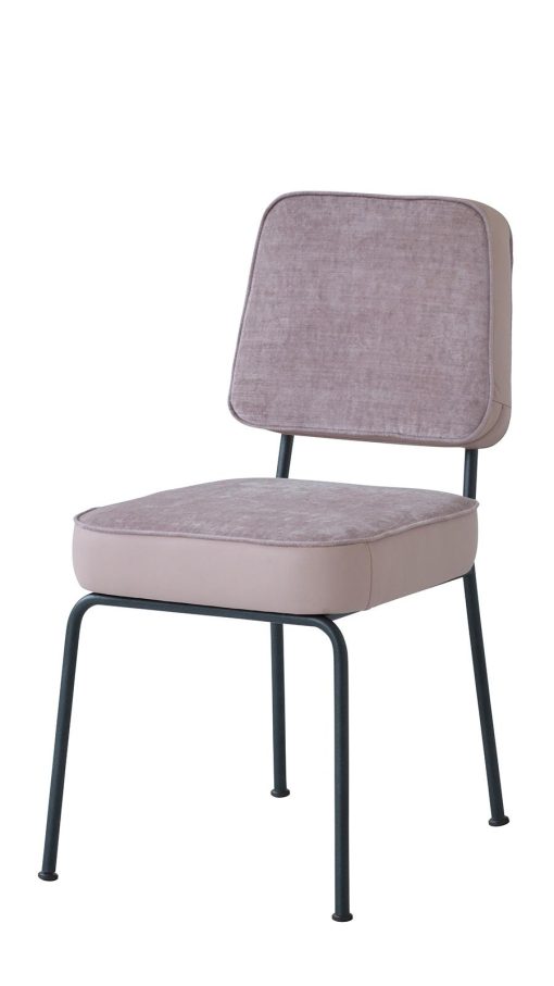 Metal structure. Soft seat and backrest are covered with velvet and soft leather available in several colours. Vintage and classic style padded chair.