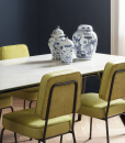 Metal structure. Soft seat and backrest are covered with a technical fabric available in several colours. Vintage and classic style padded chair.